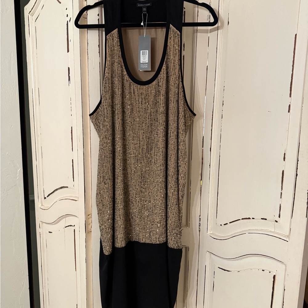 NWT Eileen Fisher sequined rivulet silk crêpe de chine dress